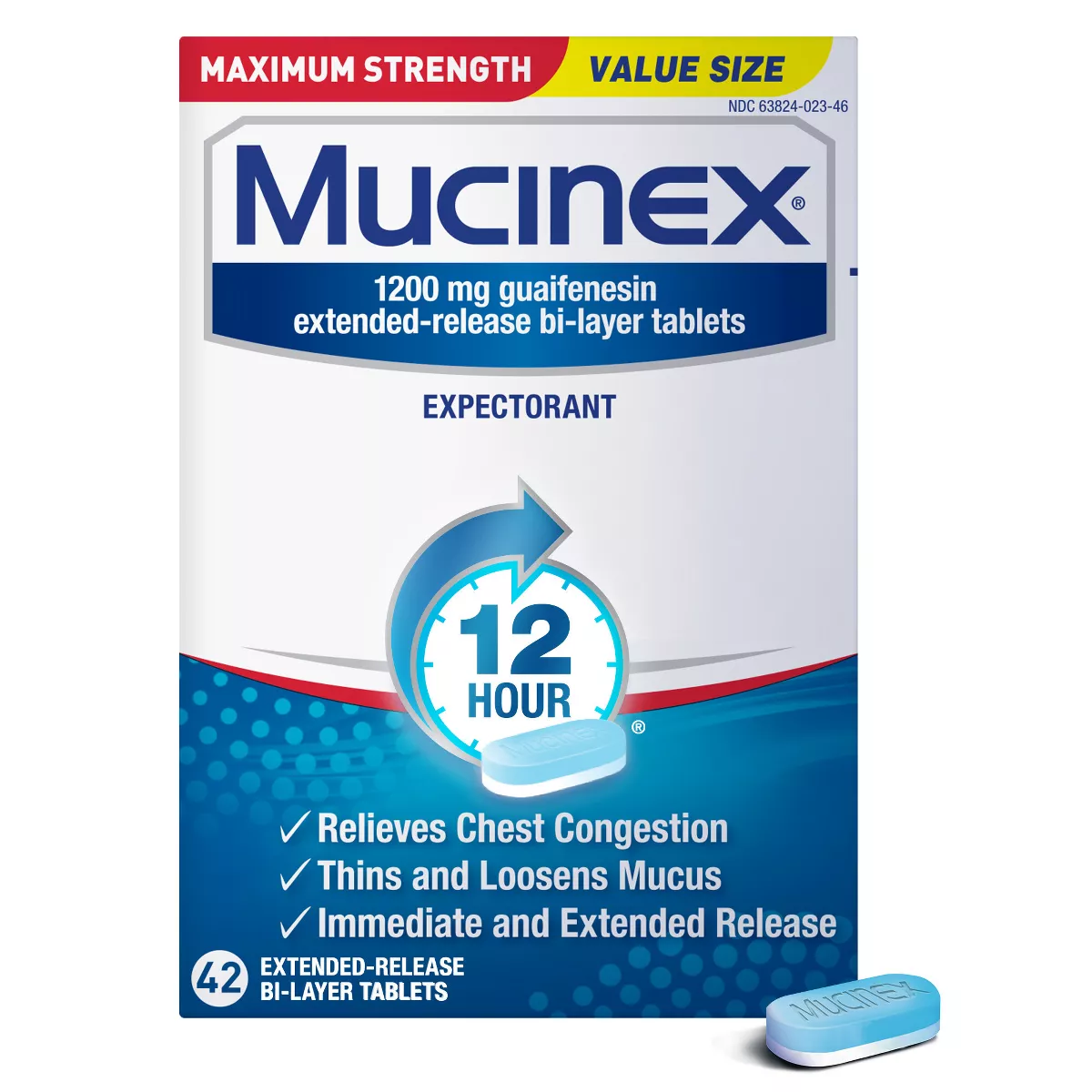 Mucinex Maximum Strength 12-Hour Chest Congestion Expectorant Tablets, 42 Ea
